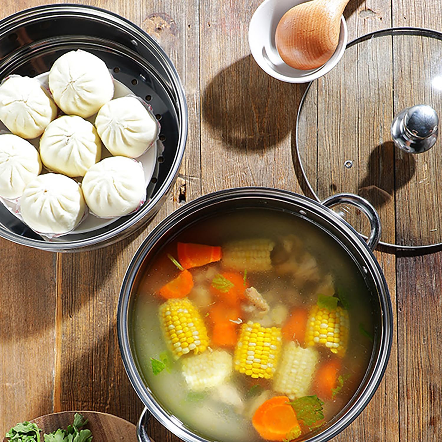 Steamer Pot 28cm Dual-Tier with Glass Lid