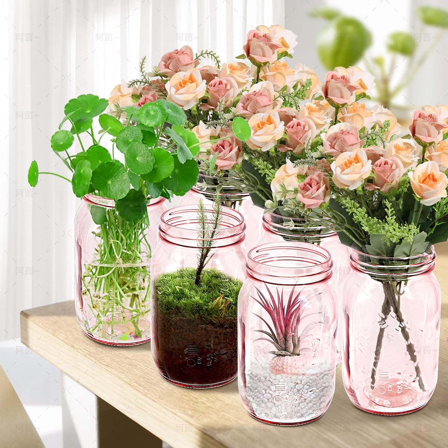 Amzcku Rose-Pink Mason Jars 6-Pack