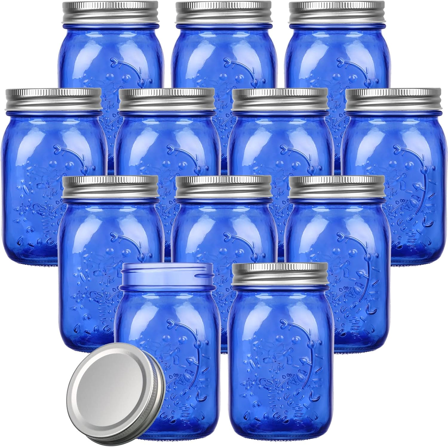 12-Piece Mason Jars Set 16 Oz with lids Dark Blue