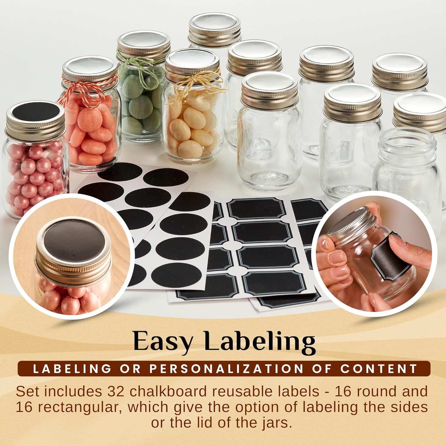25 Oz Small Mason Jars with Lids and Chalkboard Labels 12 Pack