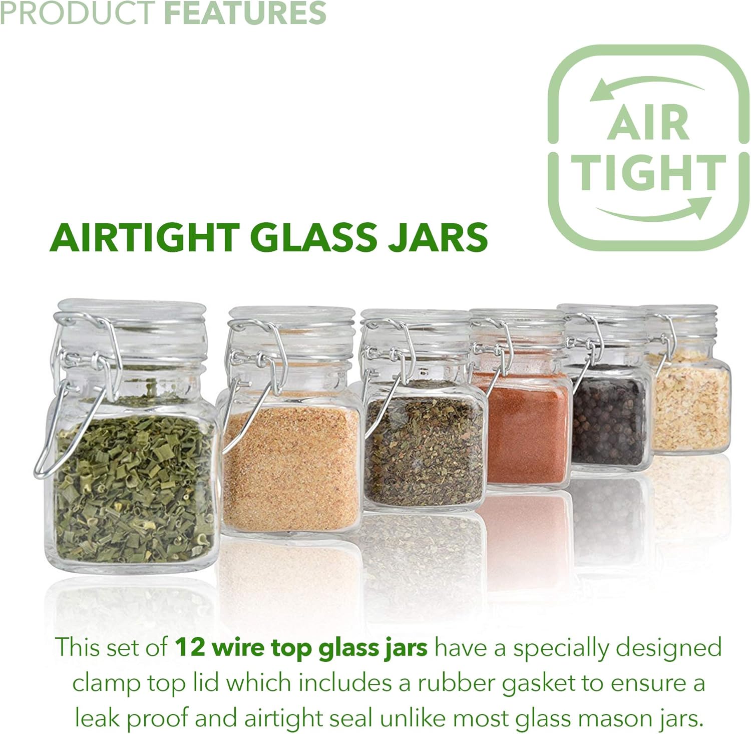 Small Square Glass Jars with Airtight Round Lids 12 Pack