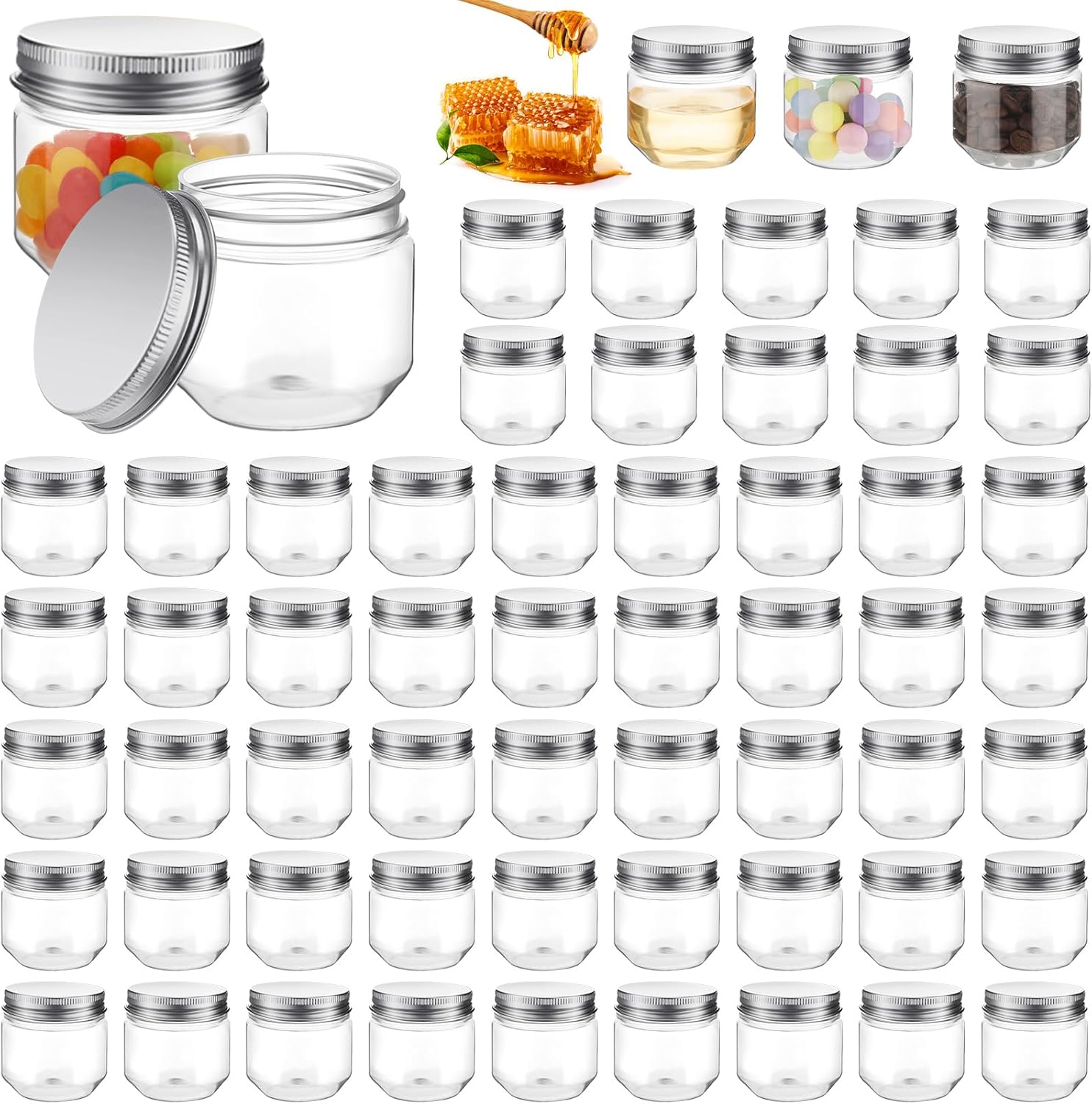 60pcs 3oz Clear Plastic Mason Jars with Lids