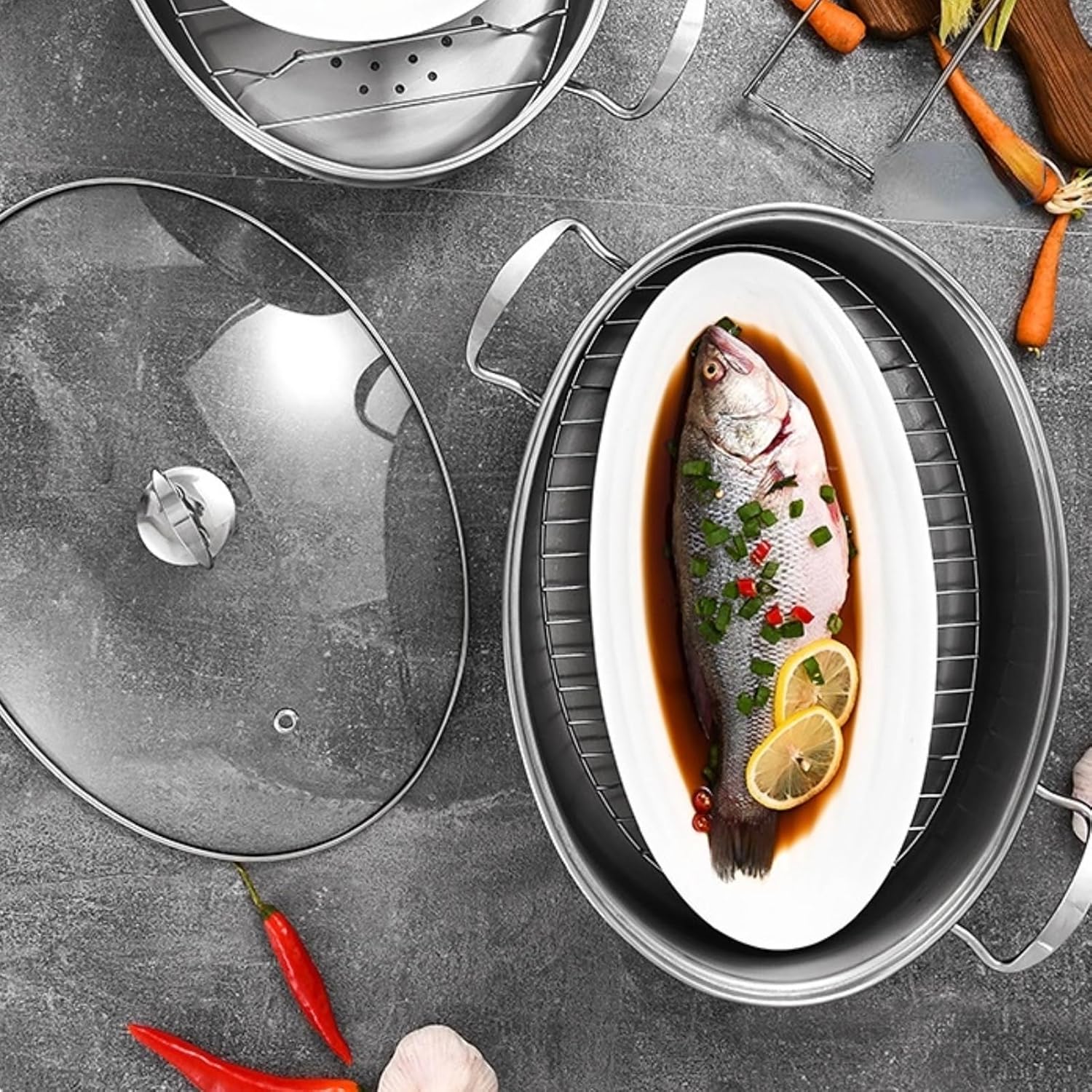Stainless Steel Fish Steamer for Cooking Braiser