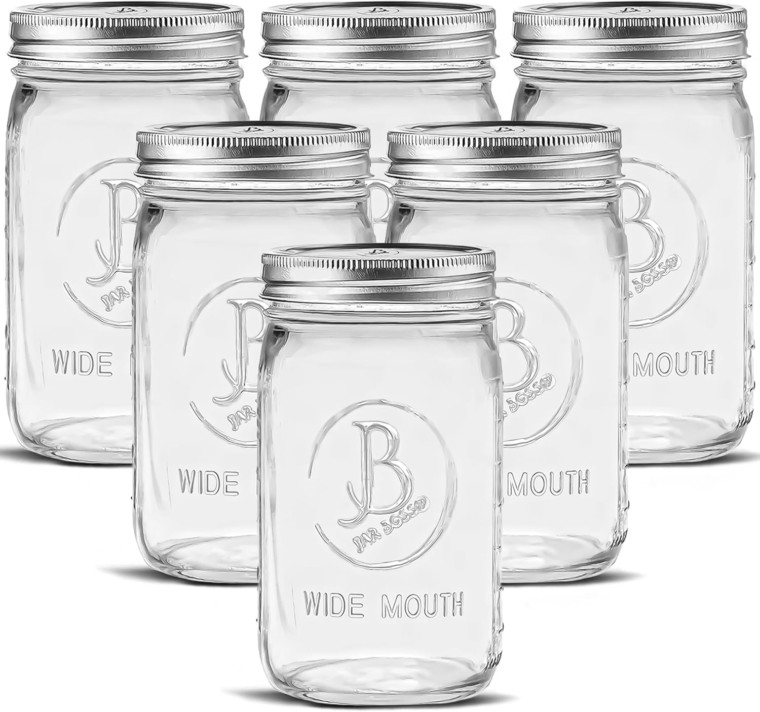 Jarboss wide mouth mason jars 32 oz 6 pack clear glass quart jars
