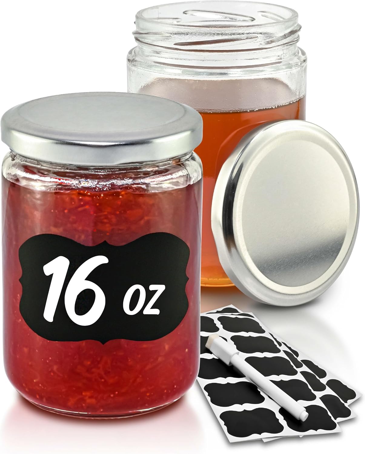 12-Pack 16oz Glass Jars with Labels Pen