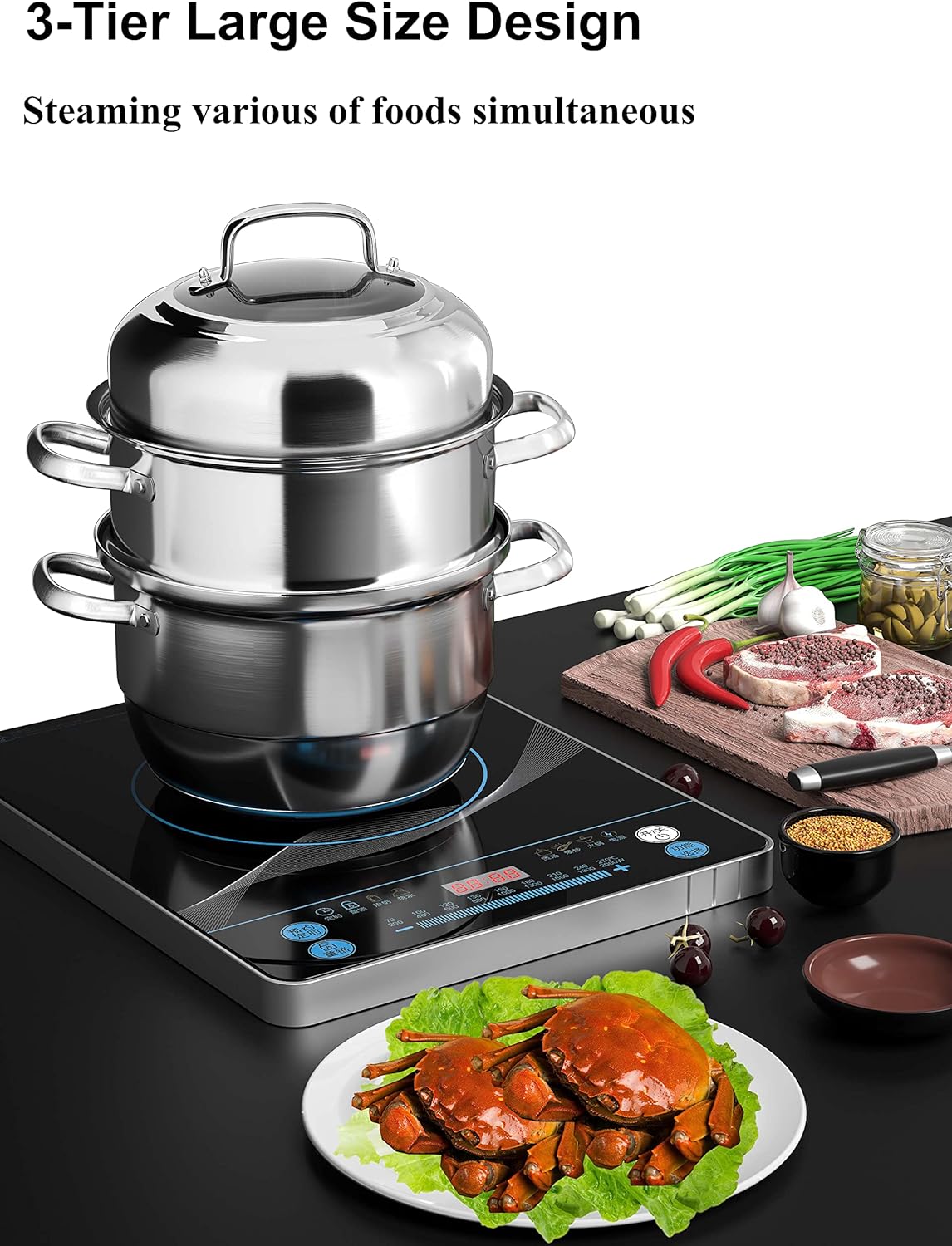 VENTION 34cm 3 Tier Steamer Pot for Dumplings and Buns